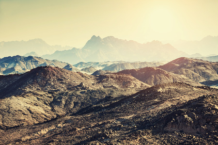 Mountains in the Arabian desert at sunsetの写真素材