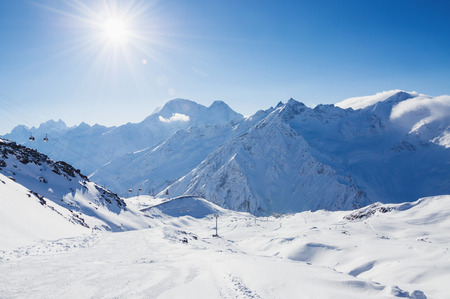 Slope on the ski resort Elbrus. Caucasus, Russian Federation. Winter landscapeの写真素材