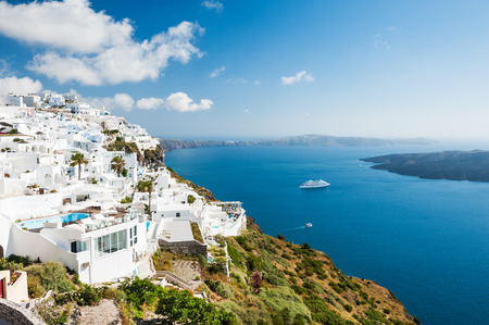 White architecture on Santorini island, Greece. Beautiful summer landscape, sea viewの写真素材