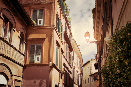 Beautiful street in Rome, Italy. Vintage filter, retro effectの写真素材