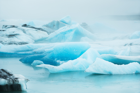 Big blue icebergs in Jokulsarlon glacial lagoon, Icelandの写真素材