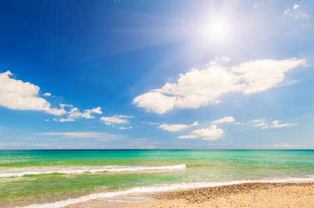 Beautiful beach and blue sky with clouds. Crete island, Greeceの写真素材