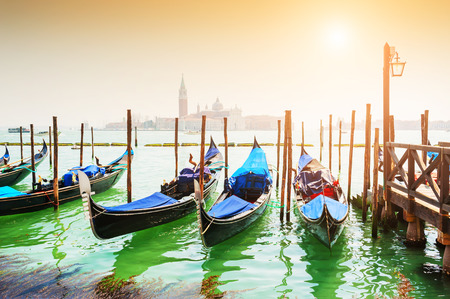 Grand Canal and gondolas in Venice, Italyの写真素材