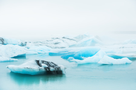 Blue icebergs in Jokulsarlon glacial lagoon, South Icelandの写真素材