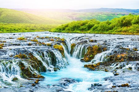 Bruarfoss waterfall in Iceland. Beautiful summer landscapeの写真素材