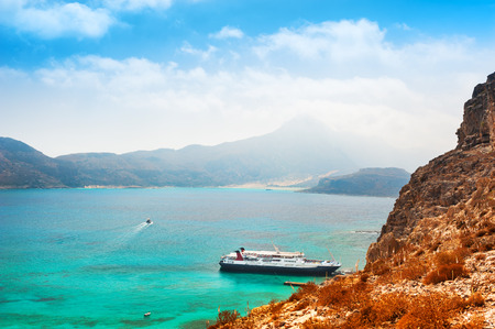 Panoramic view of the Balos lagoon from the Gramvousa island. Crete island, Greece.の写真素材