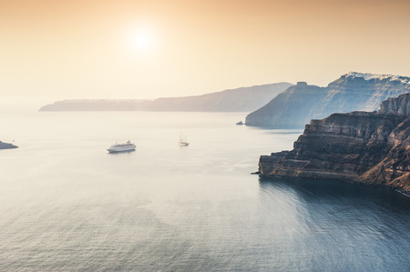 Beautiful sunset on Santorini island, Greece. Travel and vacationの写真素材