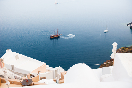 White architecture on Santorini island, Greece. Beautiful landscape, sea view. Travel and vacationの写真素材