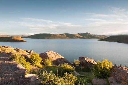 Beautiful view of the Umayo lake from Sillustani peninsula, Peruの写真素材