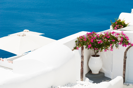 White architecture on Santorini island, Greece.の写真素材