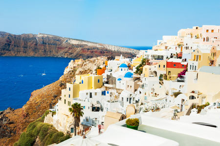 Panoramic view of Santorini island, Greece. Summer landscape, sea viewの写真素材
