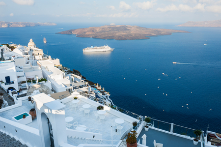 White architecture on Santorini island, Greece. Summer landscape, sea viewの写真素材