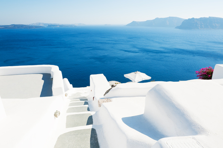 White architecture on Santorini island, Greece. Summer landscape, sea view.の写真素材