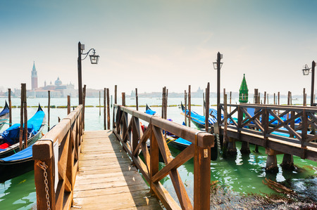 Gondolas on Grand canal in Venice, Italy. Travel and vacationの写真素材