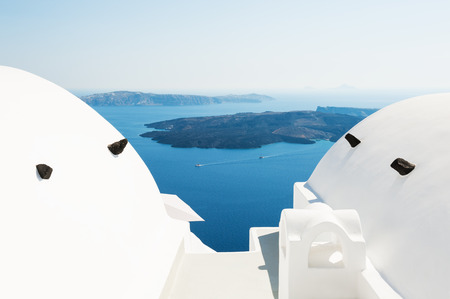 White architecture on Santorini island, Greece. Summer landscape, sea view.の写真素材