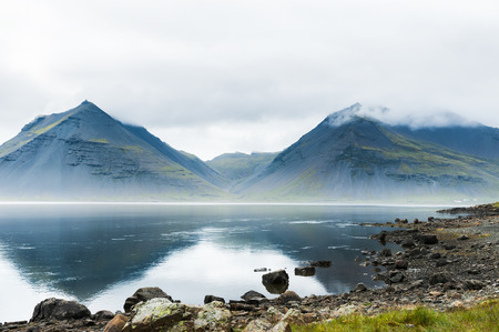 Mountains on the coast of Atlantic ocean, Southern Icelandの写真素材