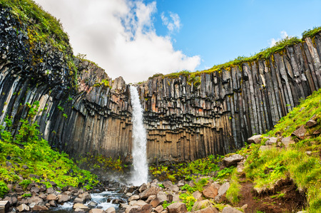 Svartifoss waterfall in Skaftafell national park, southern Iceland. Summer landscapeの写真素材
