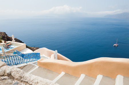 Stairs to the sea. Santorini island, Greece.の写真素材