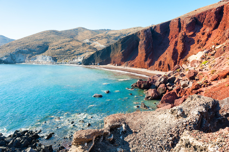 Red beach on Santorini island, Greece. Summer landscape, sea viewの写真素材