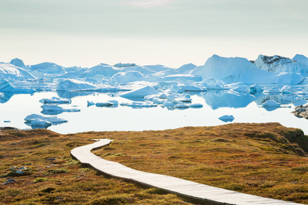 Icefjord with icebergs in Ilulissat, western Greenlandの写真素材