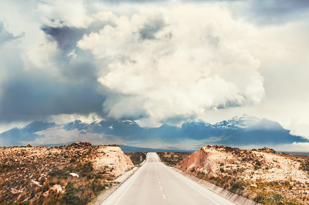 Road in Andes mountains, Peru. Vintage filterの写真素材