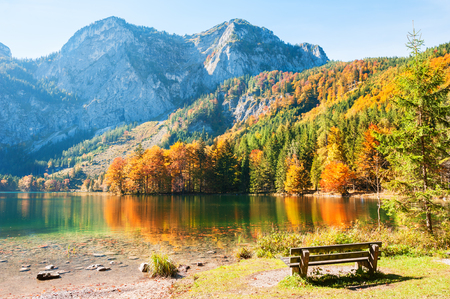 Hinterer Langbathsee lake in Austrian Alps. Beautiful autumn landscapeの写真素材