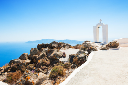 White chapel on Santorini island, Greece. Summer landscapeの写真素材