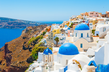 Panoramic view of Santorini island, Greece. Beautiful summer landscapeの写真素材