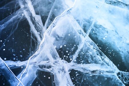Ice on the frozen lake. Macro image, selective focusの写真素材