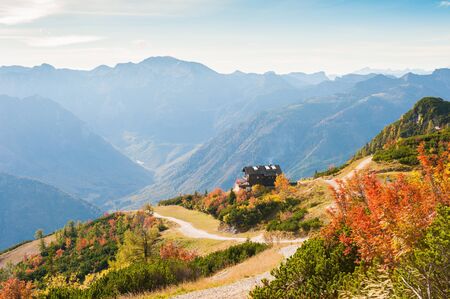 Beautiful mountain view in autumn. Feuerkogel ski resort, Austrian Alpsの写真素材