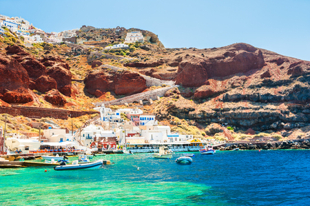 Old port in Oia village on Santorini island, Greece. Summer landscape, sea viewの写真素材