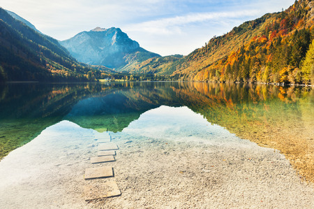 Beautiful Vorderer Langbathsee lake in Austrian Alps. Autumn landscapeの写真素材