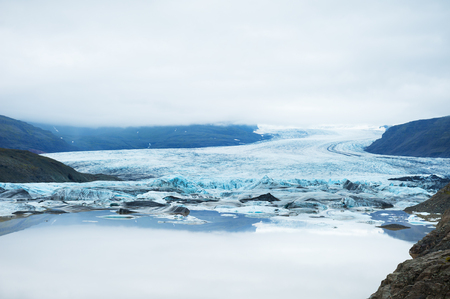 Vatnajokull glacier, Hoffellsjokull glacier lake, south Iceland.の写真素材