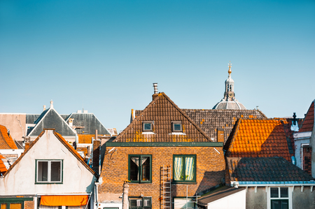 Traditional dutch architecture in Leiden, Netherlandsの写真素材