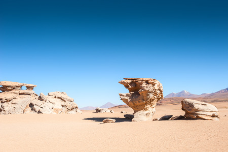 Stone tree Arbol de Piedra on the plateau Altiplano, Boliviaの写真素材