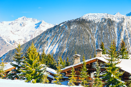 Chalet in the mountains in winter. Courchevel ski resort in French Alps. の写真素材