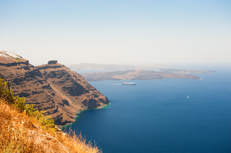 Panoramic view of Santorini island, Greece. Summer landscape, sea viewの写真素材