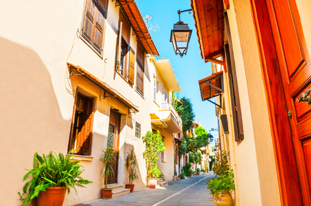 Beautiful street in Rethymno, Crete island, Greece. Travel and vacationの写真素材