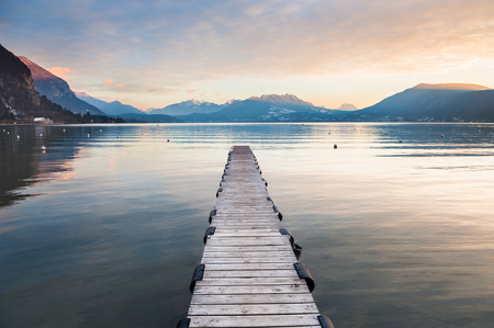 Annecy lake in French Alps at sunset. Beautiful landscapeの写真素材