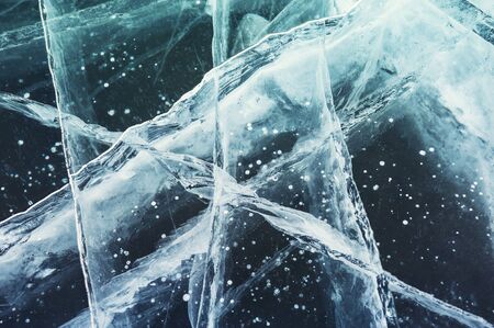 Ice on the frozen lake. Beautiful winter backgroundの写真素材