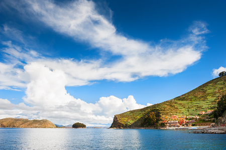 Island of Sun (Isla del Sol) on Titicaca lake, Boliviaの写真素材