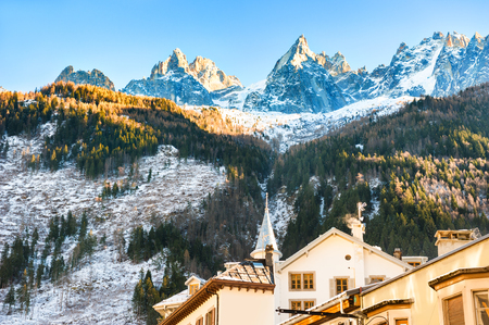 View of the mountains from Chamonix Mont Blanc, Franceの写真素材