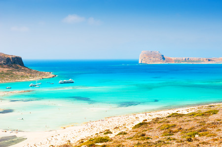Balos beach in Crete island, Greece. Beautiful turquoise sea and blue skyの写真素材
