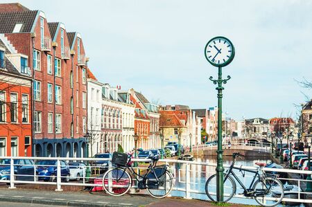 Leiden, Netherlands - April, 5, 2017: Scenic canal with traditional dutch architecture in Leiden, Netherlandsのeditorial素材