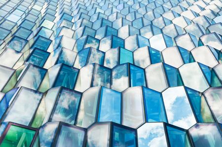 Reykjavik, Iceland - August, 28, 2015: Glass facade of the Harpa Concert hall in Reykjavik, Icelandのeditorial素材
