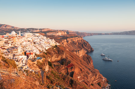 Beautiful sunset on Santorini island, Greece. Summer landscape, sea viewの写真素材