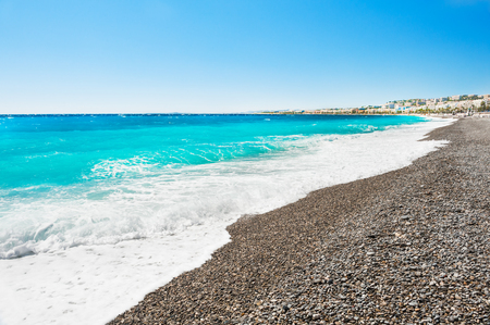 Beautiful beach with turquoise sea in Nice, France.の写真素材