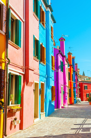 Colorful houses on Burano island, Venice, Italyの写真素材