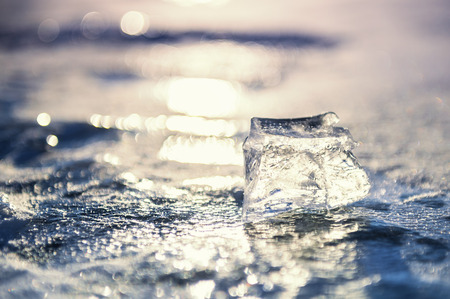 Ice on the frozen lake. Macro image, shallow depth of fieldの写真素材