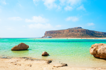 Balos beach in Crete island, Greece. Beautiful turquoise sea and blue skyの写真素材